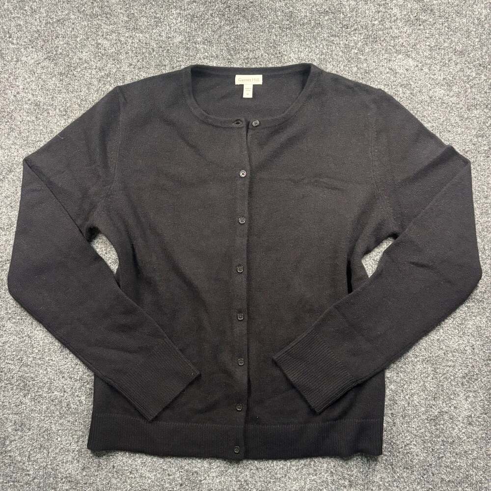 Cashmere Garnet Hill Women's Black Button Front Crewneck Cardigan Sweater Size M